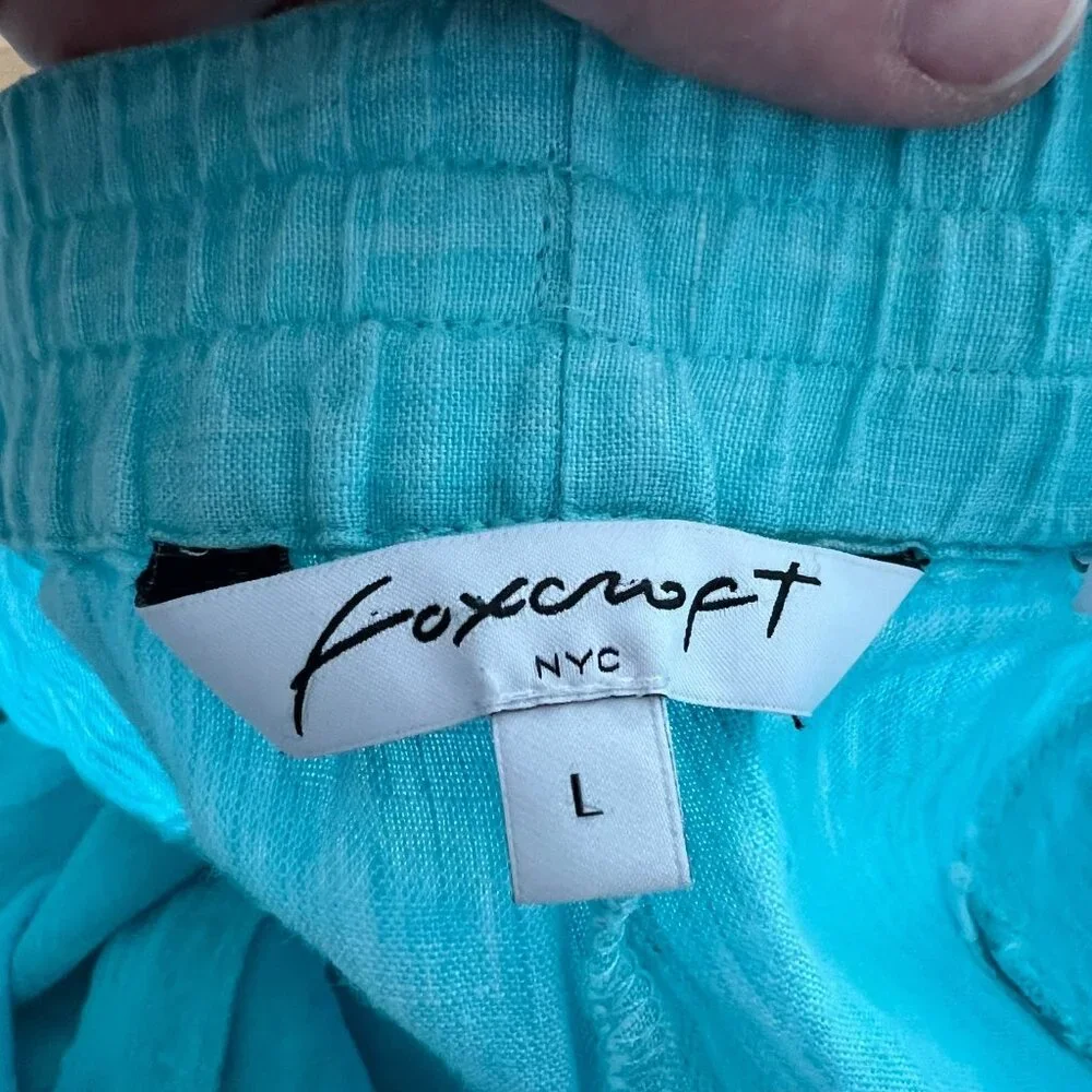Foxcroft Aqua Blue Linen Wide Leg Pants Women's Size Large